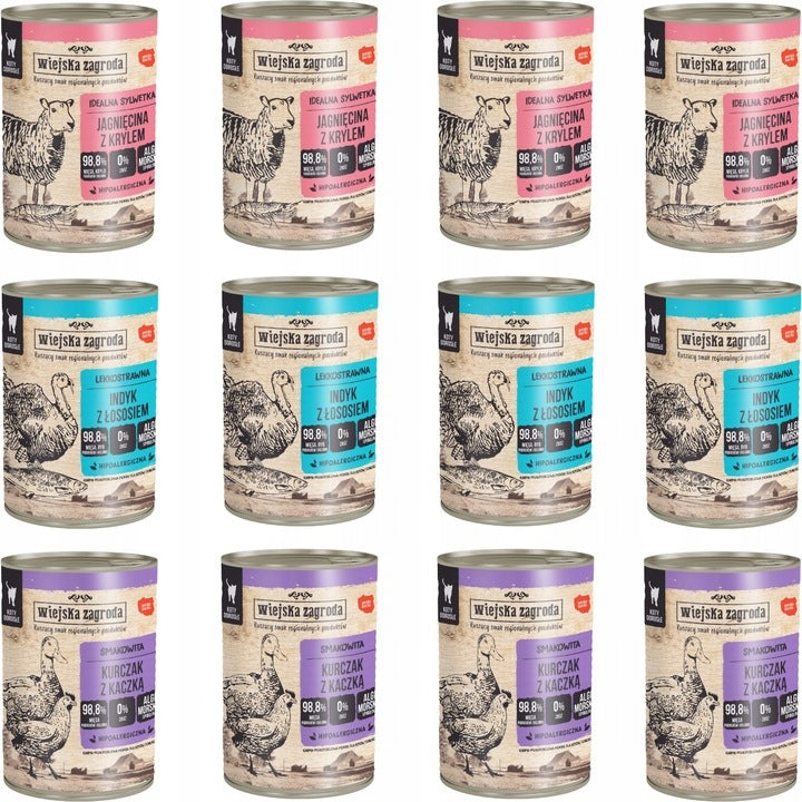 Wiejska Zagroda mokra karma dla kota bezzbożowa 12 x 400 g – mix smaków