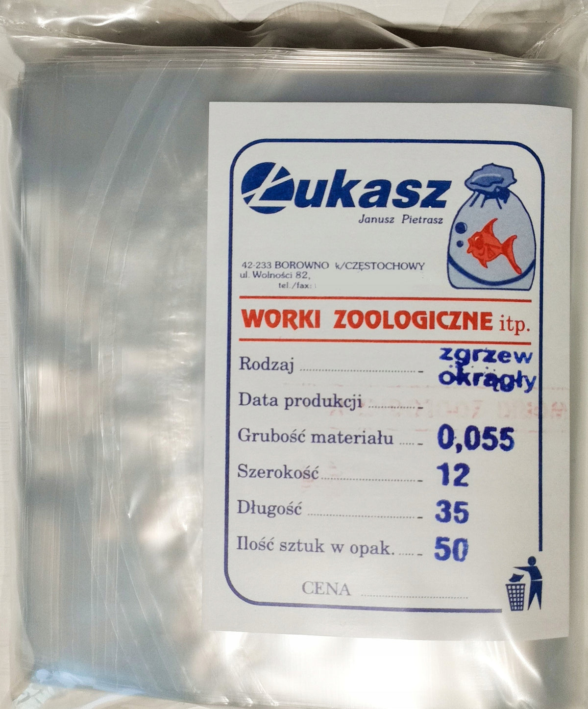 Worki zoologiczne do transportu ryb, krewetek i roślin 12 x 35 cm – 50 sztuk z gumkami