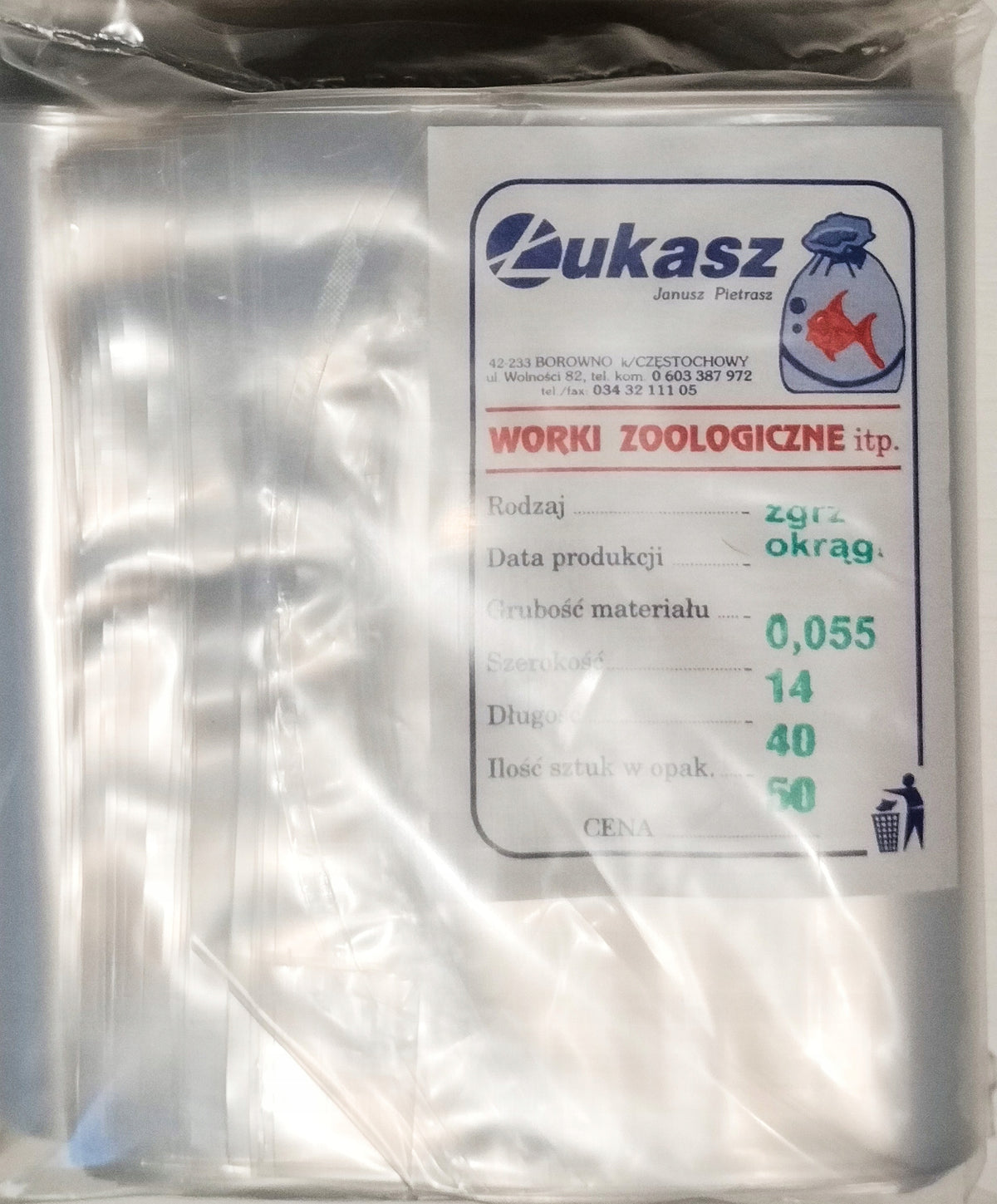 Worki zoologiczne do transportu ryb, krewetek i roślin 14 x 40 cm – 50 sztuk z gumkami