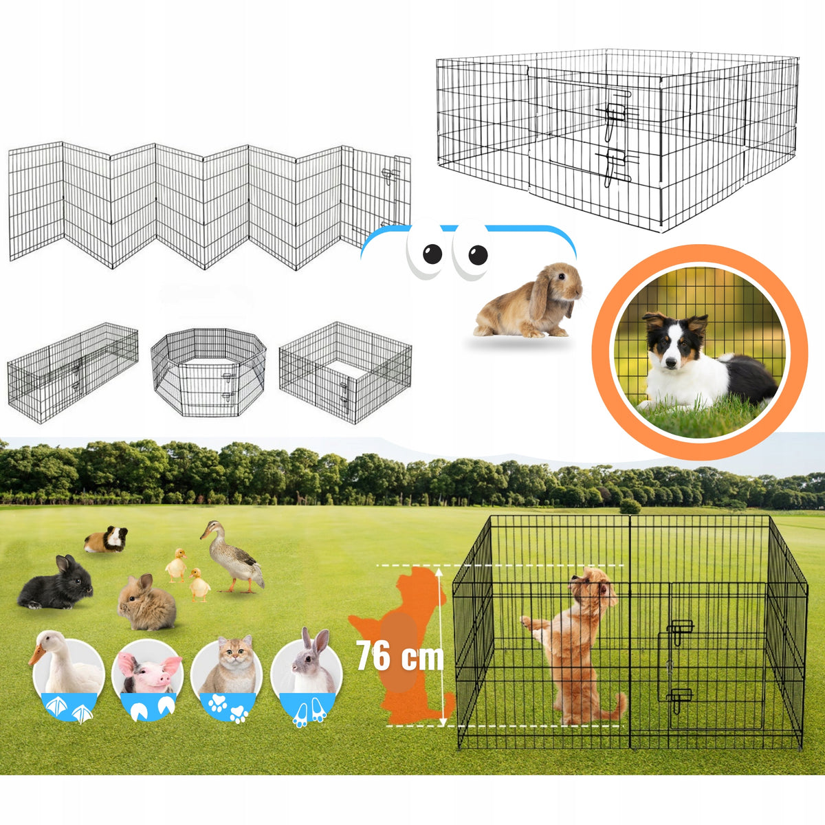 Oh!dog Kojec modułowy dla psa 8 przęseł 76 cm ze stali proszkowanej – wybieg dla szczeniąt