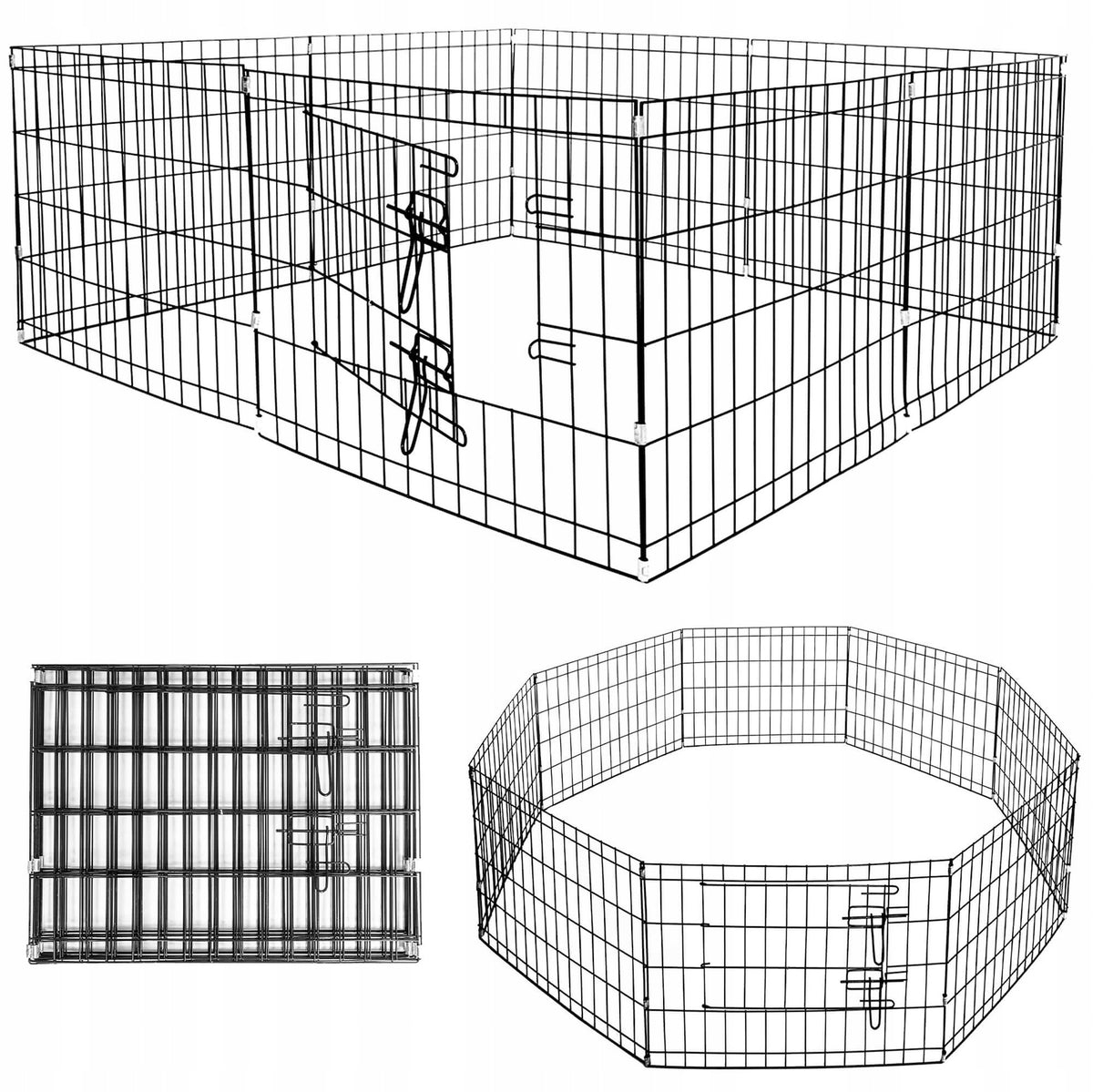 Springos Kojec dla psa metalowy 160 x 160 x 60 cm, 8 ścianek z bramką – czarny