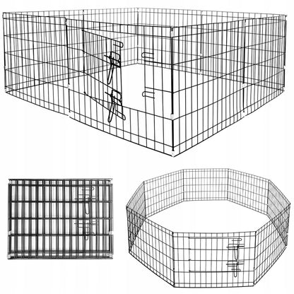 Springos Kojec dla psa metalowy 160 x 160 x 60 cm, 8 ścianek z bramką – czarny