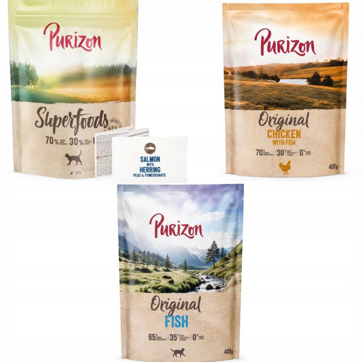Purizon sucha karma dla kota bez zbóż 3 x 400 g – zestaw trzech smaków, dorosłe koty