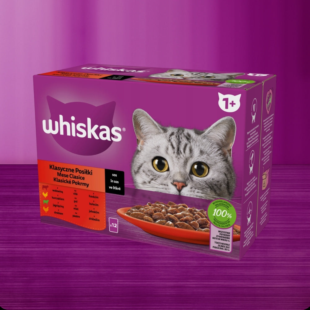 Whiskas mokra karma dla kota w sosie, 2 x 12 saszetek 85 g – mix smaków