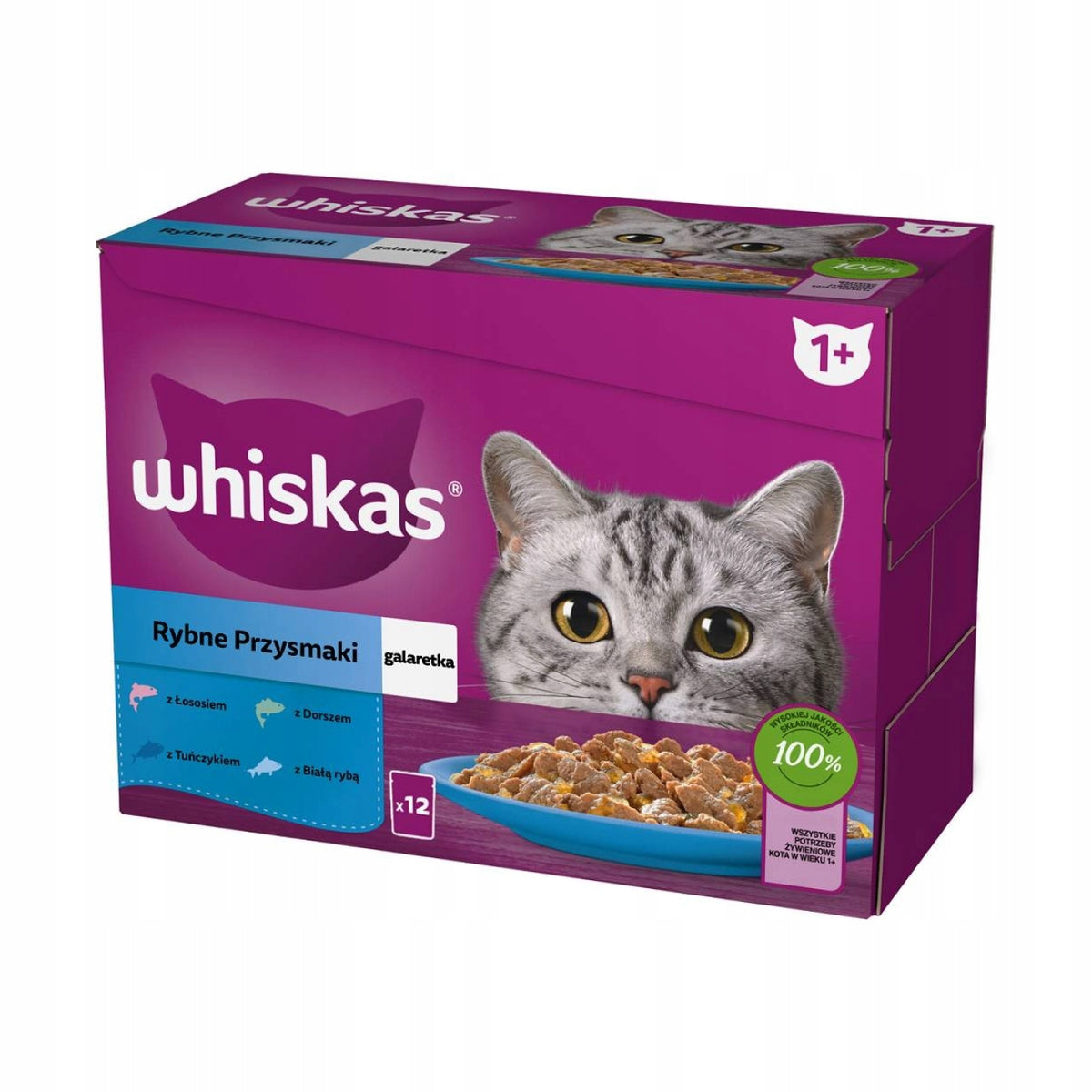 Whiskas mokra karma dla kota w galaretce 12 x 85 g – rybne smaki, bezzbożowa