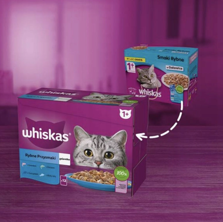 Whiskas mokra karma dla kota w galaretce 12 x 85 g – rybne smaki, bezzbożowa