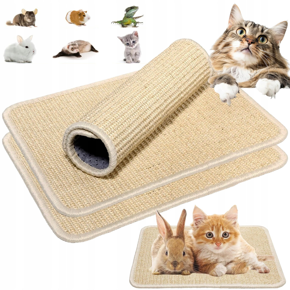 Maty do drapania dla kota z sizalu 50 × 25 cm – zestaw 3 szt., ochrona mebli, brązowe