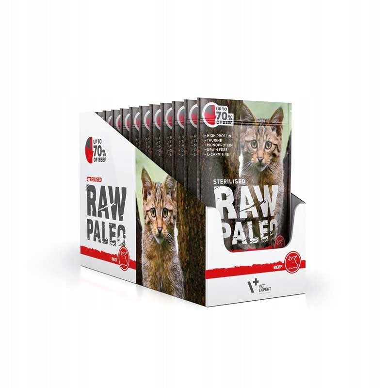 Raw Paleo mokra karma dla kota sterylizowanego z wołowiną 12 x 100 g – bezzbożowa, saszetki