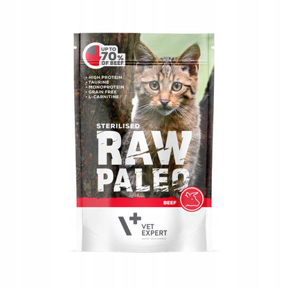 Raw Paleo mokra karma dla kota sterylizowanego z wołowiną 12 x 100 g – bezzbożowa, saszetki