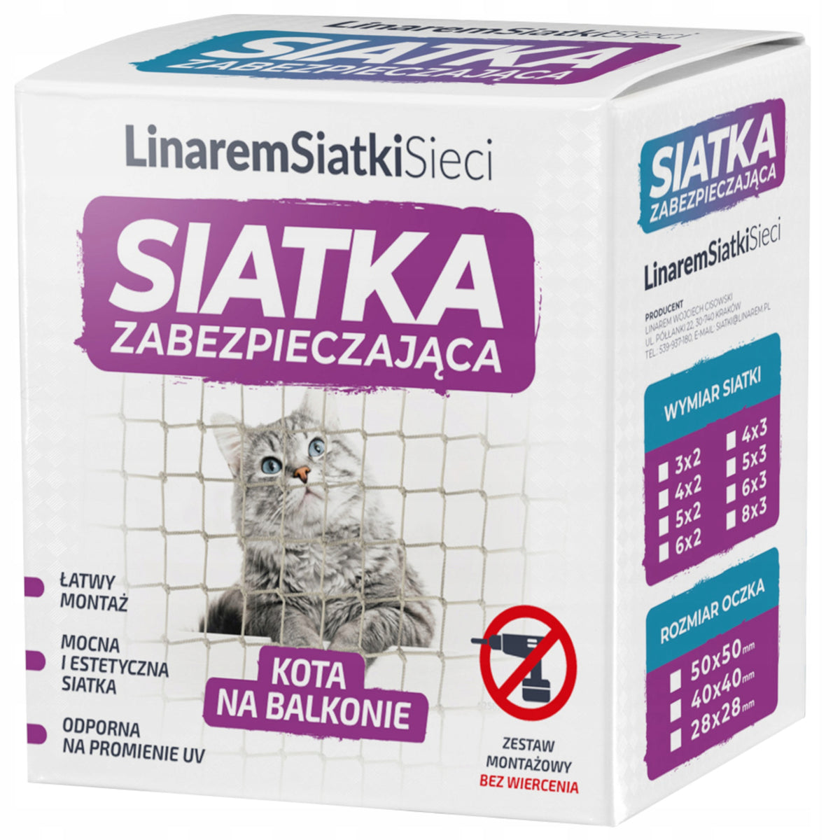 Linarem SiatkiSieci Siatka na balkon dla kota 4x2 m bez wiercenia, z klejem i zaczepami – beżowa