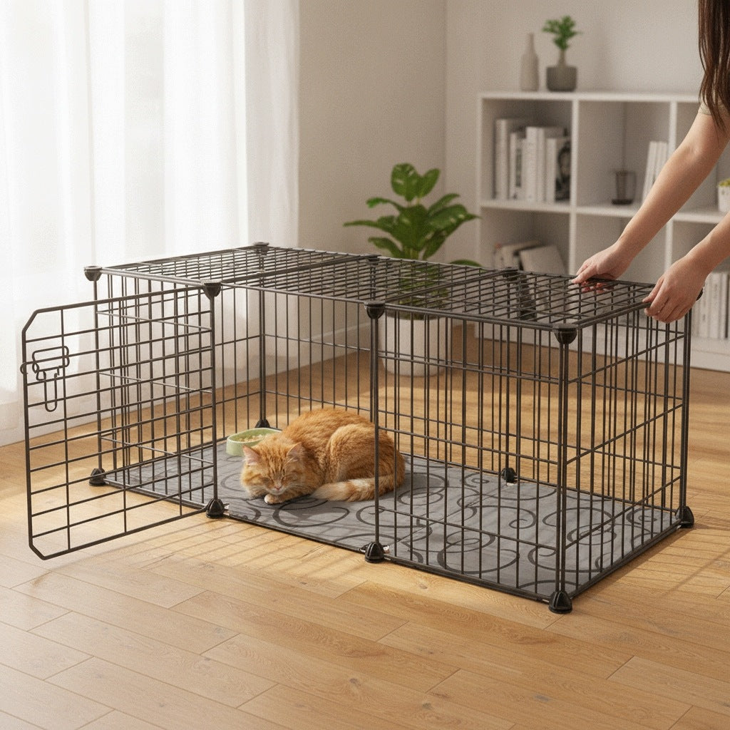 Kojec dla królika i świnki morskiej z matą podłogową 107 × 37 × 37 cm, modułowy – czarny