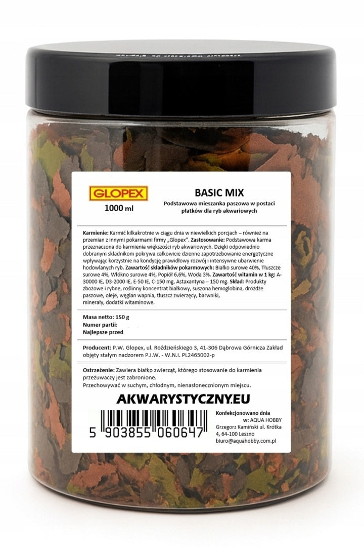 Glopex zestaw pokarmów płatkowanych dla ryb 3 × 1000 ml – Vegetal, Basic, Eigelb