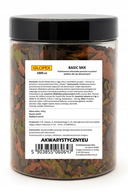 Glopex zestaw pokarmów płatkowanych dla ryb 3 × 1000 ml – Vegetal, Basic, Eigelb