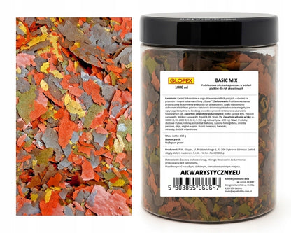 Glopex zestaw pokarmów płatkowanych dla ryb 3 × 1000 ml – Vegetal, Basic, Eigelb