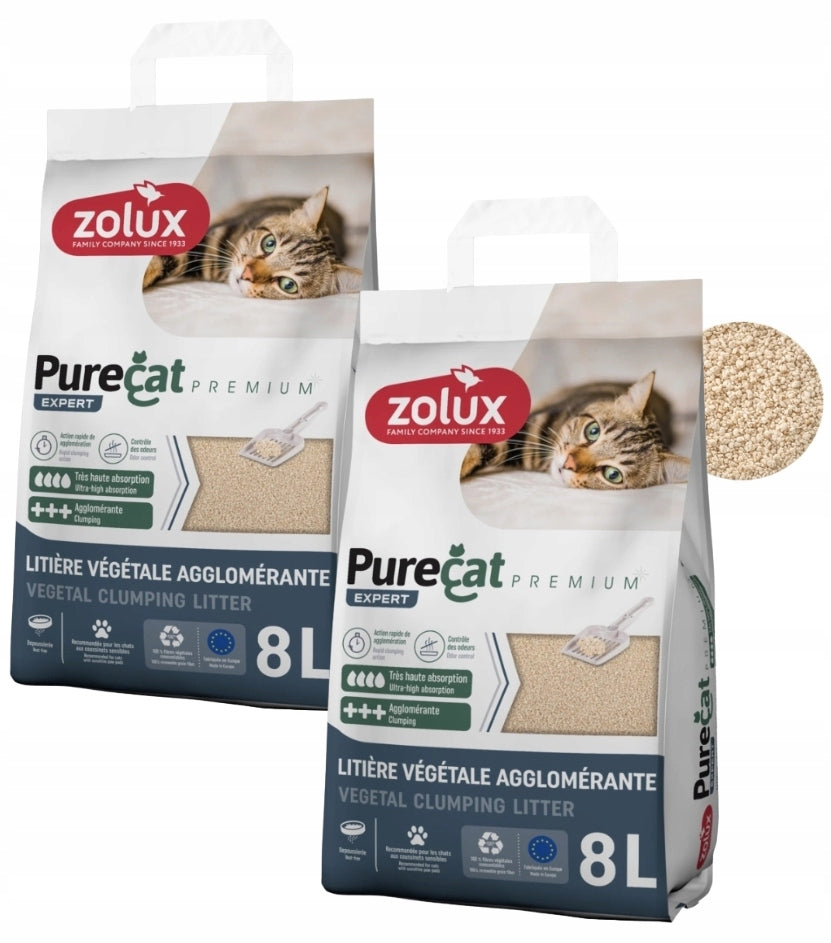 Zolux Purecat Premium żwirek kukurydziany zbrylający dla kota 2 x 8 l – bezpyłowy