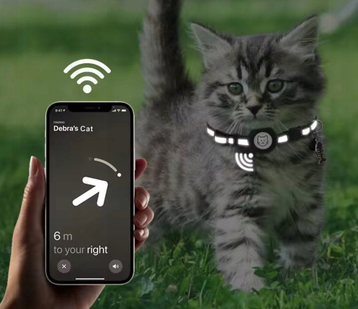 FindTag Obroża z lokalizatorem Bluetooth dla kota i psa, odblaskowa, 22-35 cm – czarna