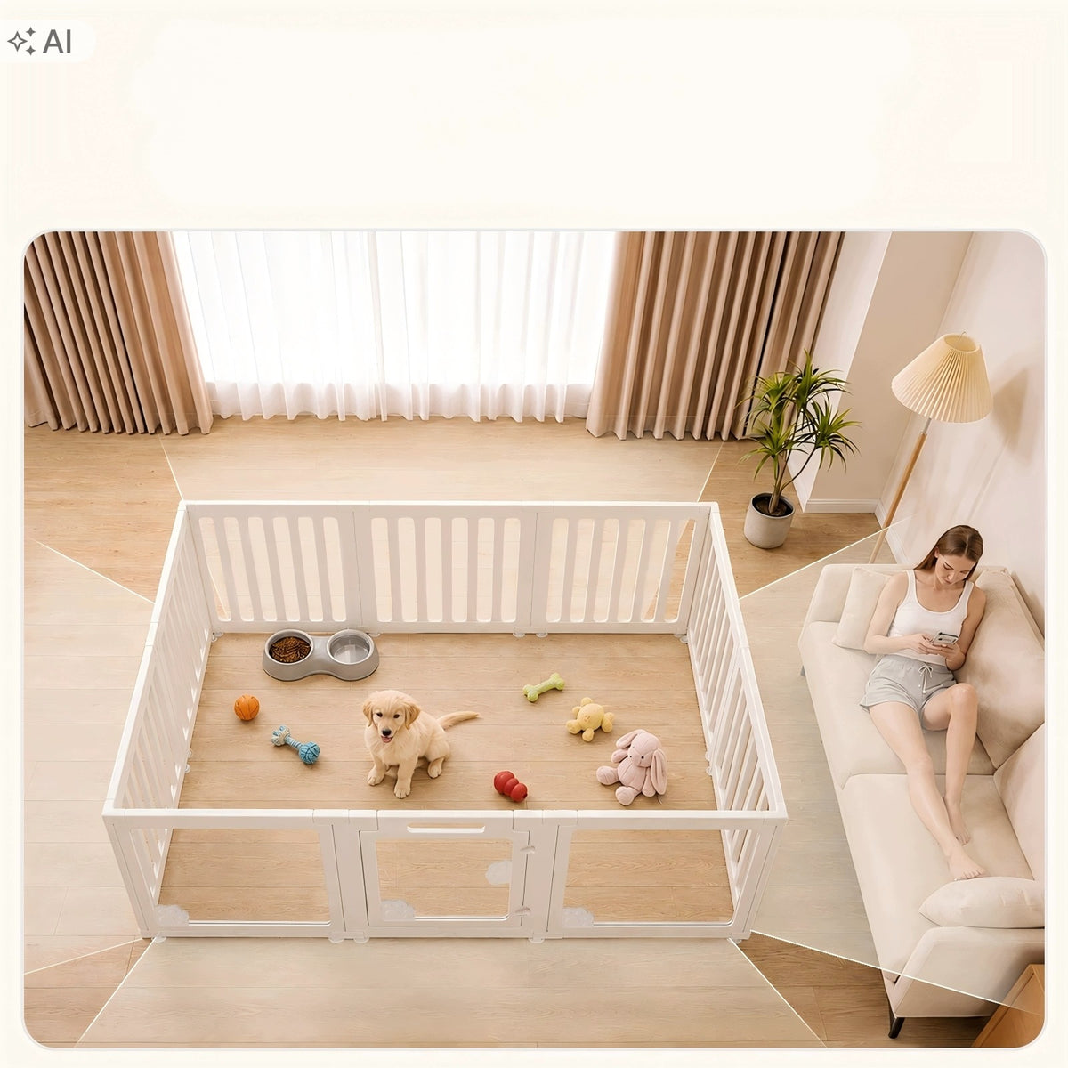 Kojec dla psa akrylowy 150 x 100 x 60 cm – przezroczysty, modułowy, 10 paneli