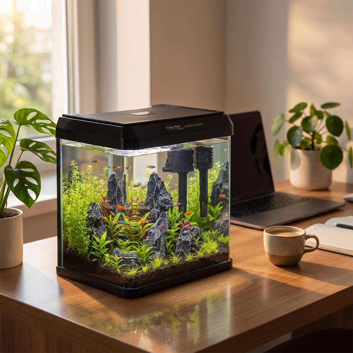 Kruger Meier Como mini akwarium 7 l z filtrem i oświetleniem LED – zestaw Opti White, czarne