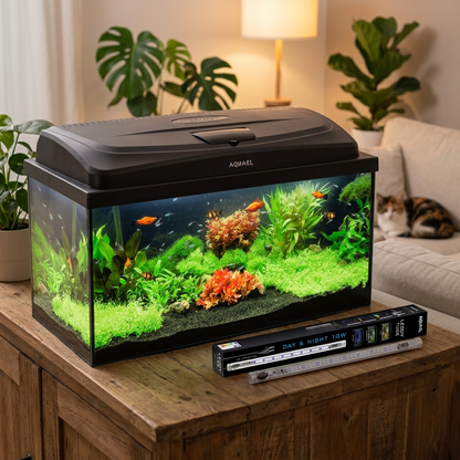 Aquael Classic Box akwarium 54 l z pokrywą LED 10 W Day & Night – zestaw 60x30x30 cm, prosta szyba