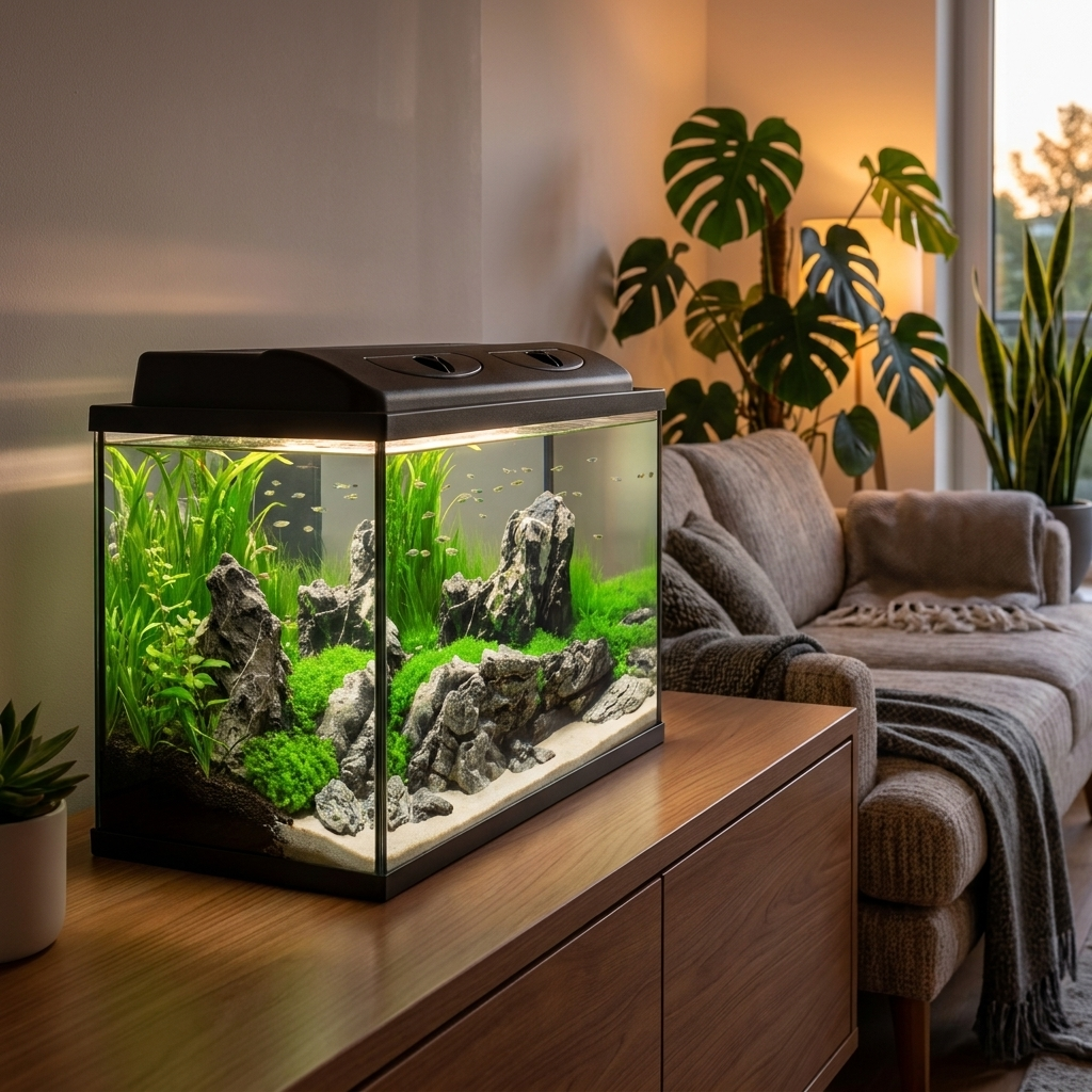 Akwarium prostokątne 112 l 80x35x40 cm z pokrywą i oświetleniem LED dzień/noc – szkło 6 mm
