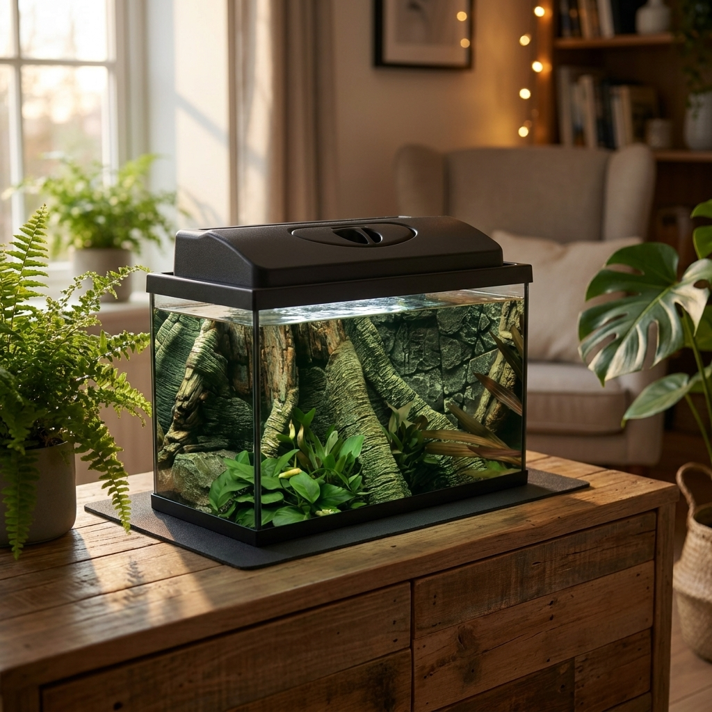 Wiwal Zestaw akwarium 35 l z pokrywą i oświetleniem 40x25x35 cm, szkło 4 mm – czarna pokrywa