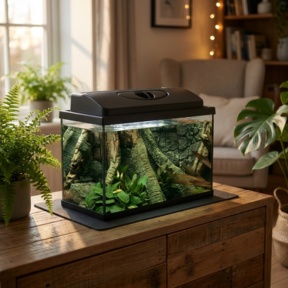 Wiwal Zestaw akwarium 35 l z pokrywą i oświetleniem 40x25x35 cm, szkło 4 mm – czarna pokrywa