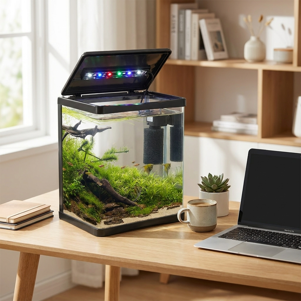Kruger Meier Arona mini akwarium 3 l z filtrem i oświetleniem LED – zestaw startowy, czarne