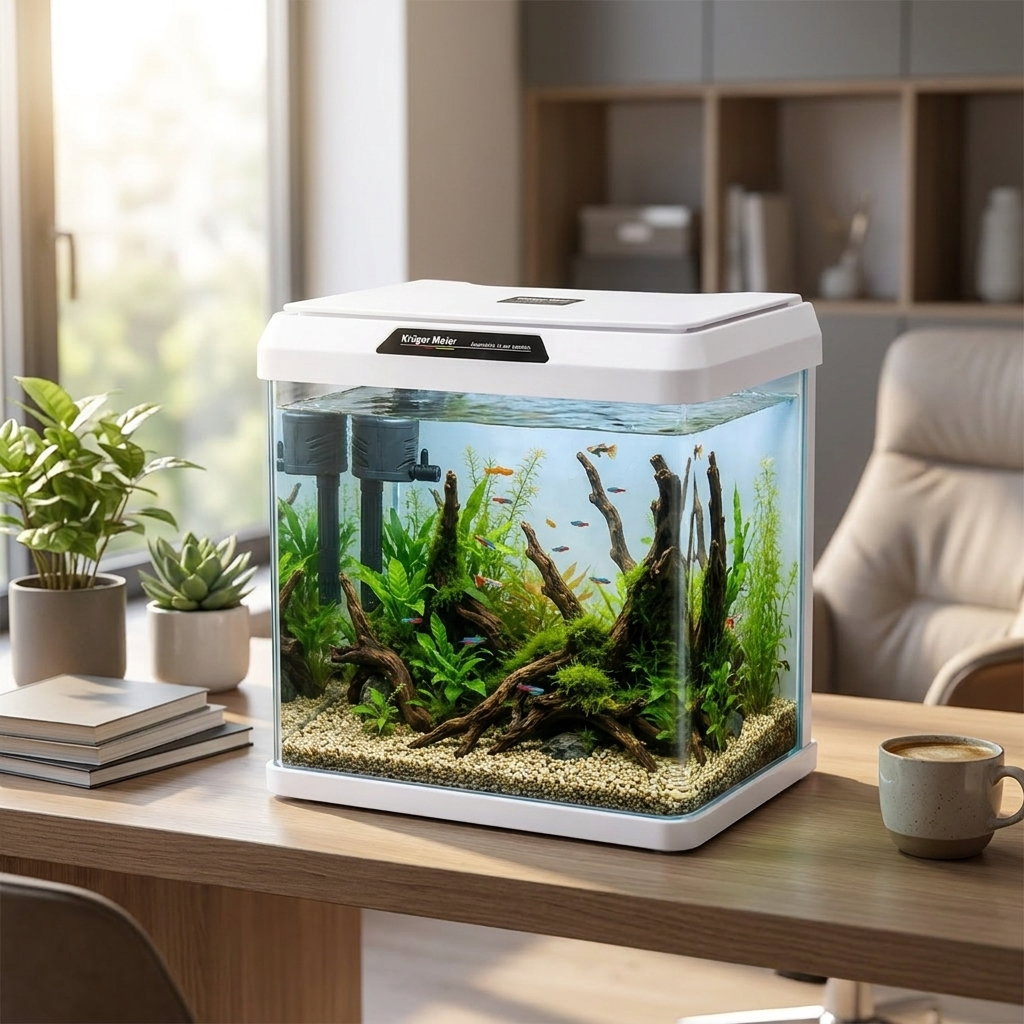 Kruger Meier Como akwarium 7 l z filtrem i oświetleniem LED – zestaw startowy, białe