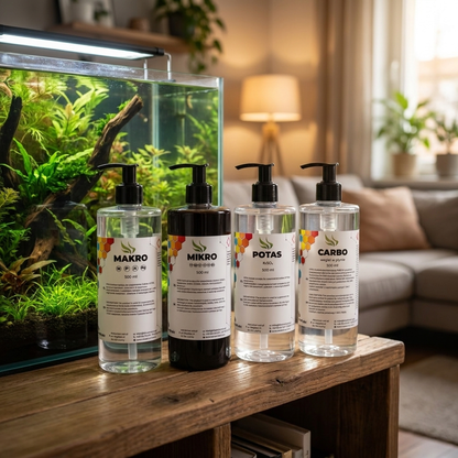 Akwarium-net.pl Zestaw nawozów do akwarium roślinnego 4 x 500 ml – Makro, Mikro, Potas, Carbo