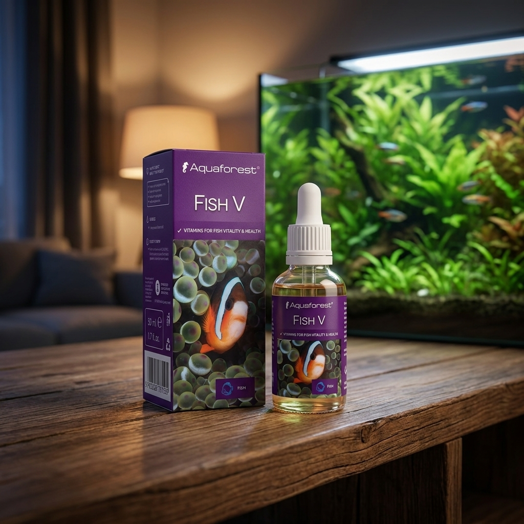 Aquaforest Fish V witaminy dla ryb 50 ml – multiwitamina w kroplach do pokarmu mrożonego