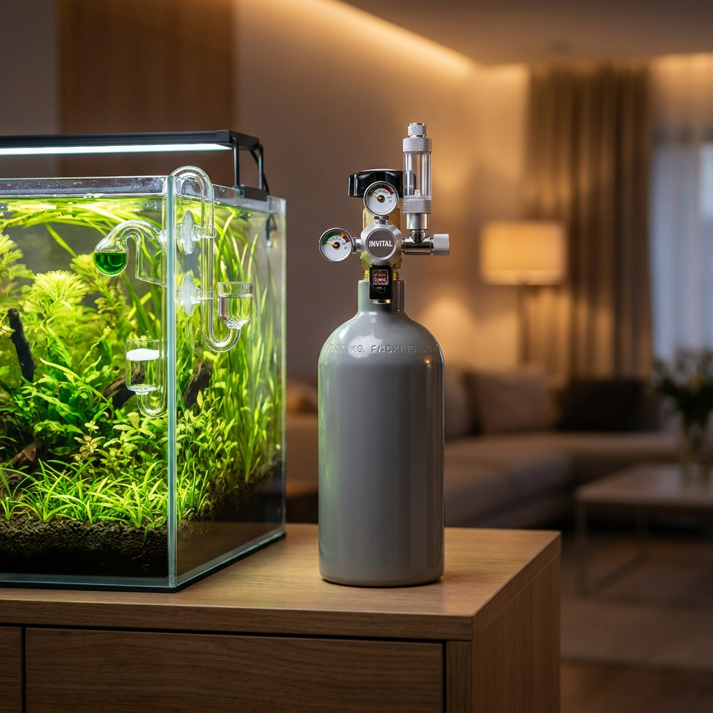 Invital Zestaw CO2 do akwarium 5 l z reduktorem, dyfuzorem i zaworem 12 V – nocne wyłączanie
