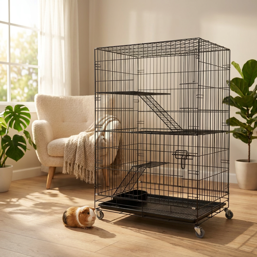 Perfectlife Klatka dla gryzoni trzypiętrowa 60x40x100 cm z wysuwaną tacą i kółkami – czarna