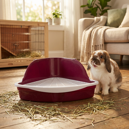 JK Animals Kuweta narożna dla królika i świnki morskiej 34x25 cm z kratką – bordowa