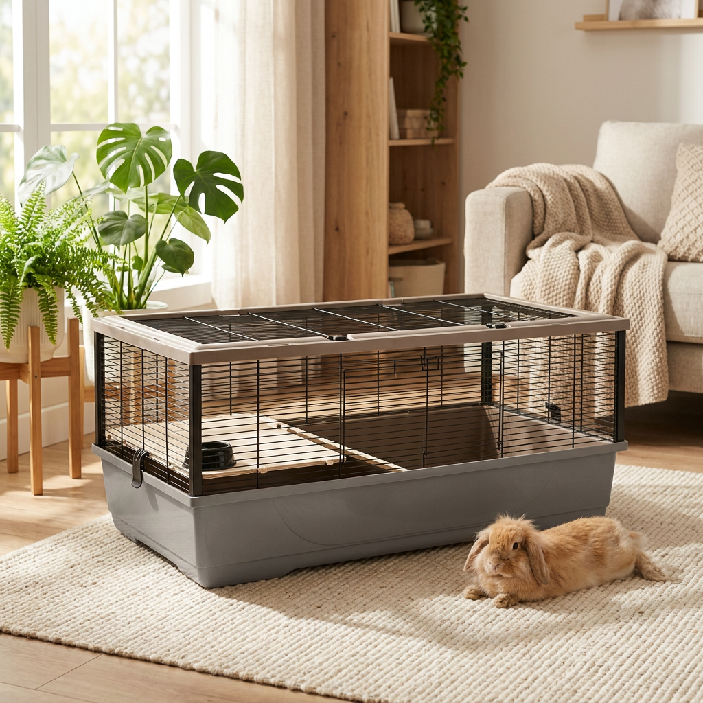 Inter-Zoo Bernie + Wood klatka dla królika 100 cm z drewnianą półką i kuwetą – brązowa