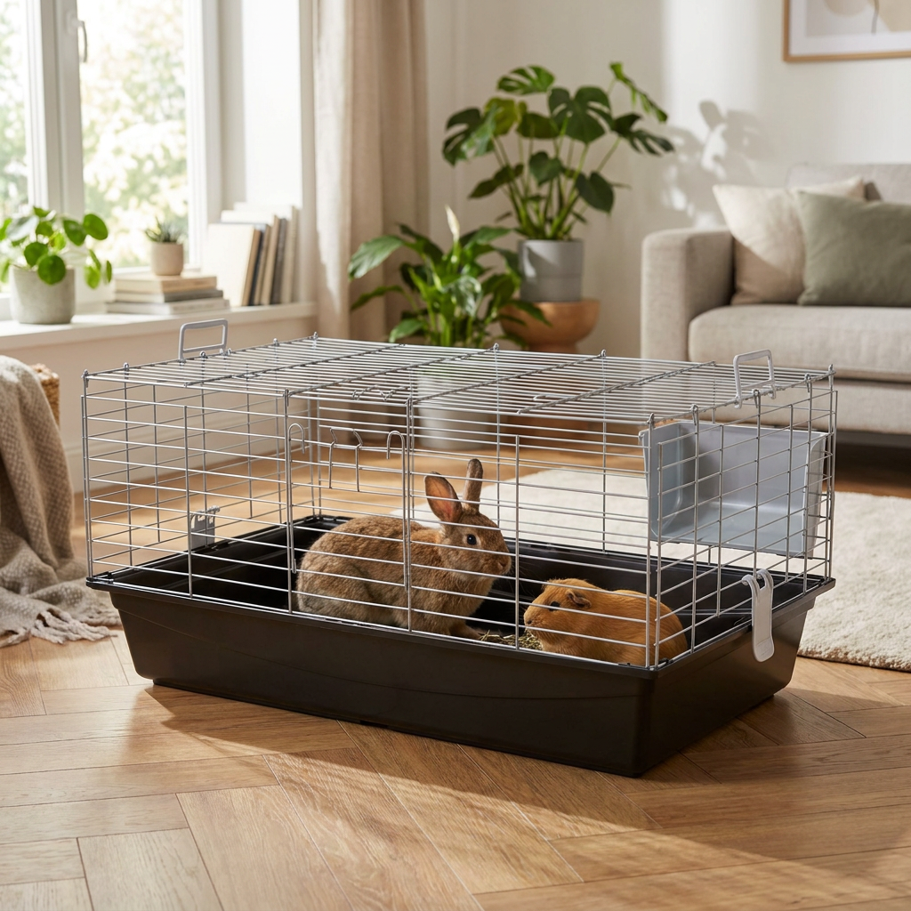 Pet Products Industries Klatka dla królika i świnki morskiej Maxi XL 100 x 55 x 44 cm – srebrna/czarna