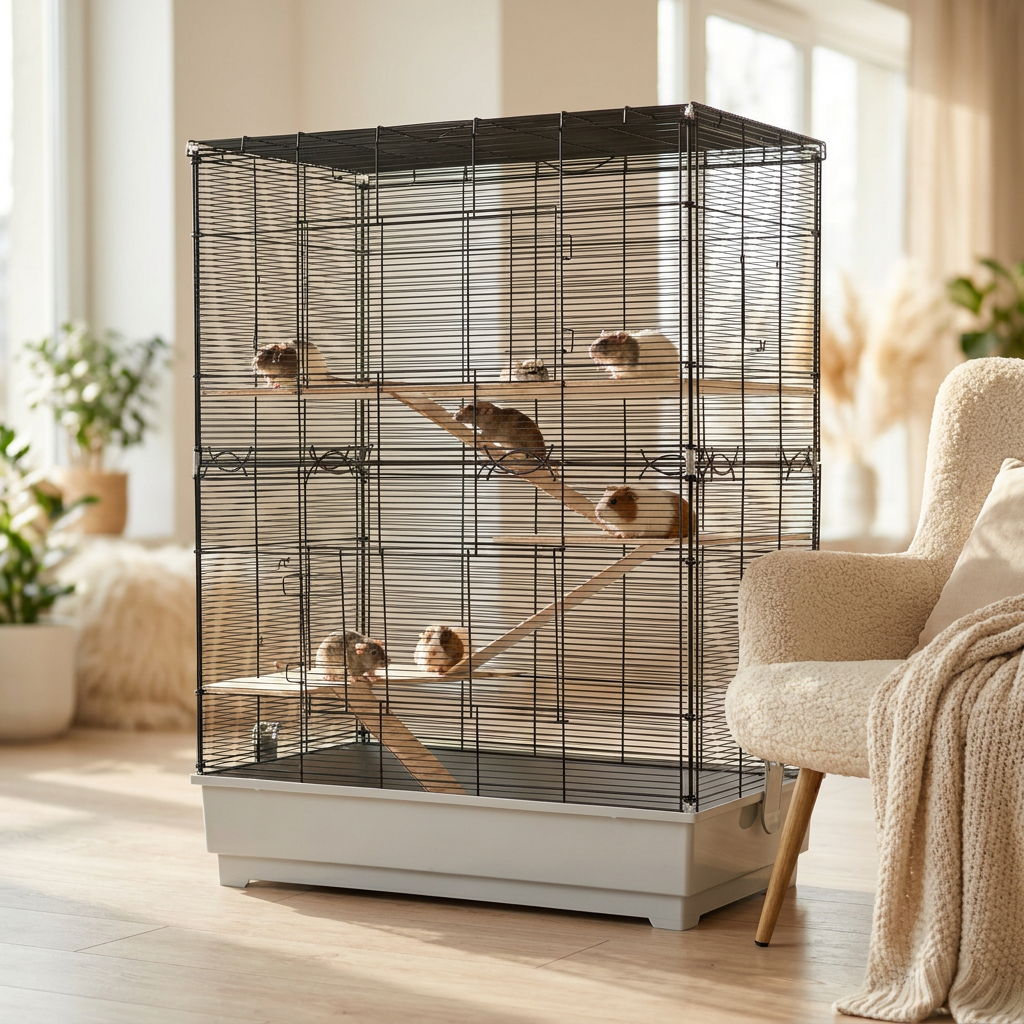 Pet Products Industries wysoka klatka dla szczura i koszatniczki 76 x 44 x 101 cm z piętrami – czarna