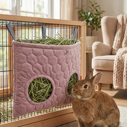Ukory Paśnik na siano dla królika i świnki morskiej 35x26 cm, podwójny, wiszący – różowy
