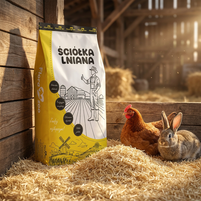 FloraZoo Ściółka lniana bezpyłowa 50 l, 5 kg – podłoże dla królików, gryzoni, drobiu i koni