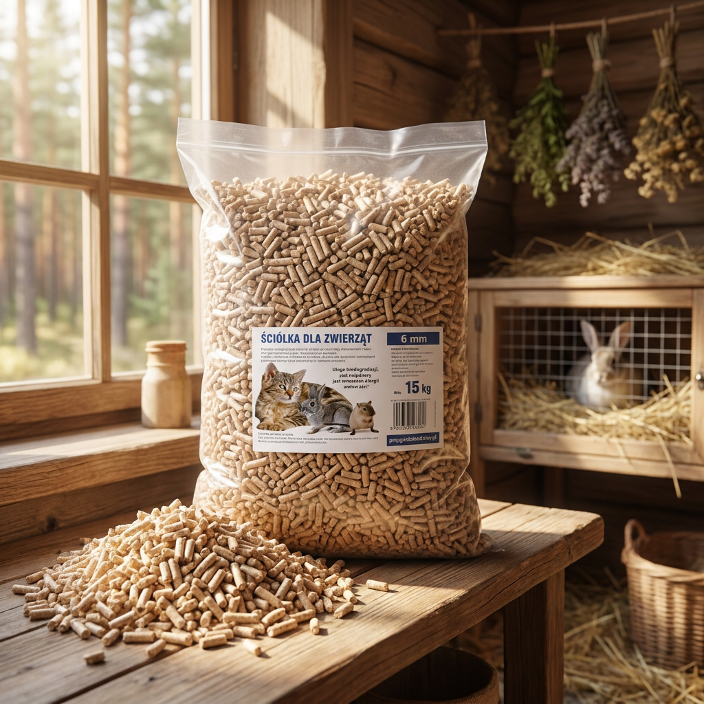 Pellet drewniany 15 kg 40 l – bezpyłowa ściółka dla gryzoni, królików i kotów, leśny