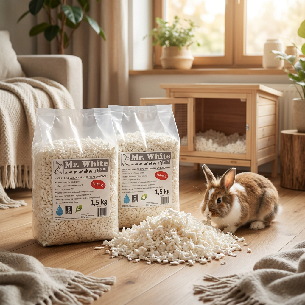 Mr. White Ściółka celulozowa dla gryzoni i królików 2 x 1,5 kg – bezpyłowa, ekologiczna, biała