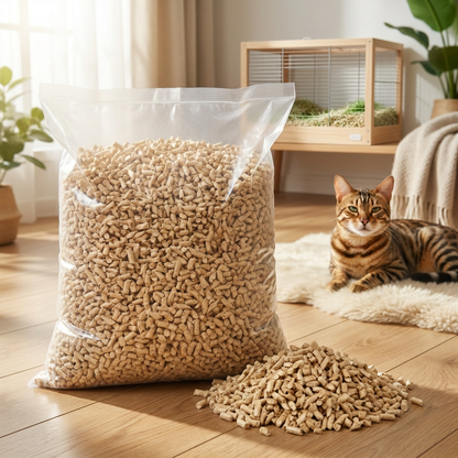 Żwirek drewniany pellet 15 kg dla kota, gryzoni i królika – niezbrylający, sosnowy