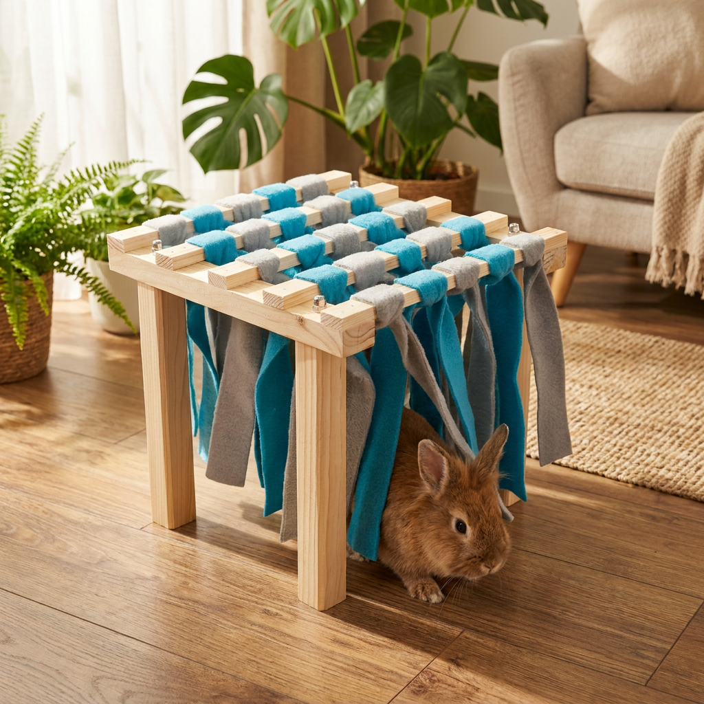 FLOP Fleece Forest kryjówka dla gryzoni i królików z polarem, drewno lite 25 × 25 × 26 cm – turkus