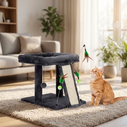 Springos Drapak dla kota z legowiskiem 44 cm, 2 poziomy, słupki z sizalu – szary