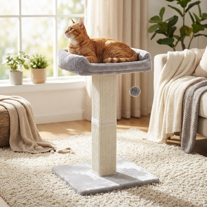 FEANDREA Drapak dla kota 71 cm z legowiskiem, słupkiem sizalowym i matą – jasnoszary