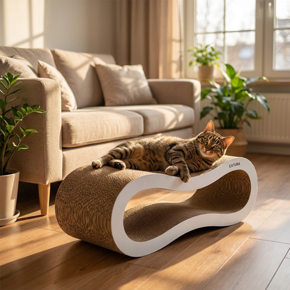 Drapak dla kota kartonowy fala 65 × 24 × 21 cm z tektury falistej – leżak, biały