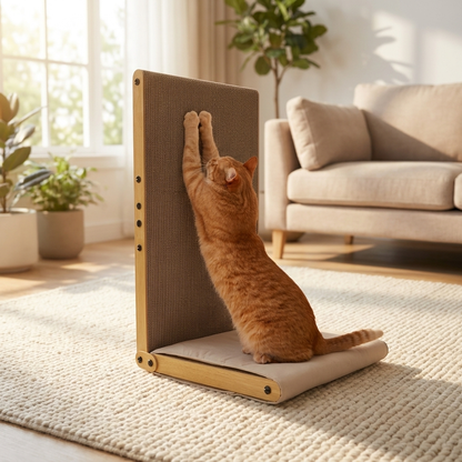 OWNpets Drapak dla kota tekturowy w kształcie L 68 x 40 x 40 cm z poduszką – brązowy
