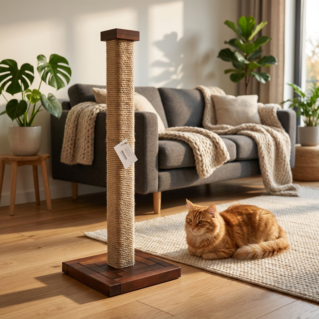 Wooden Manufacture Drapak dla kota słupek 100 cm z drewna sosnowego i juty – brązowy