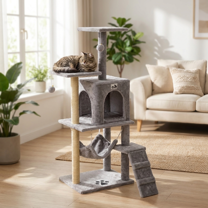 Mr. Pretzel Margay drapak dla kota wysoki 125 cm z domkiem i sizalem – szary