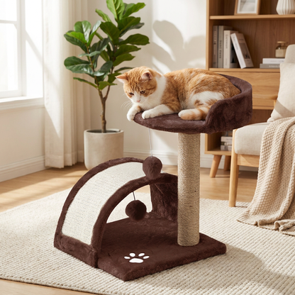 Gaczoo Drapak dla kota z platformą i zabawkami 35 x 35 x 42 cm, sizal – brązowy