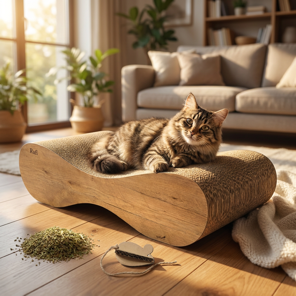 Gattino Molly drapak dla kota z tektury falistej 60 x 27 x 14 cm, fala i legowisko – brązowy